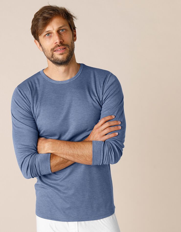 Tee-shirt sous-vêtement homme  col rond manches longues dos long polyester - lot de 2 (jeans)