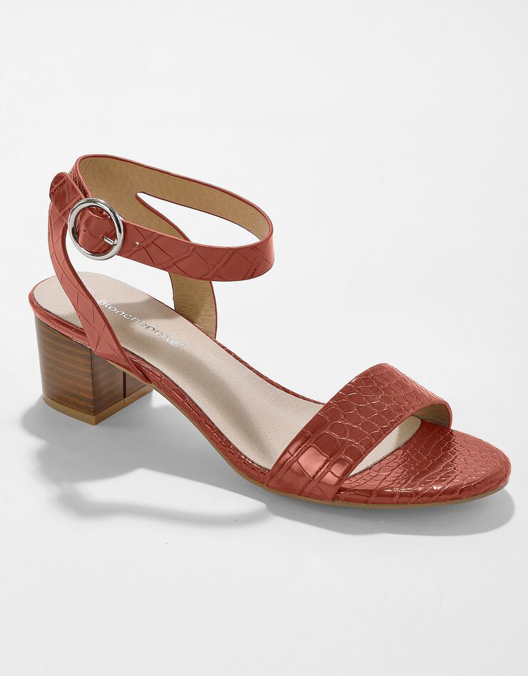 Sandale effet croco à talon effet bois (caramel) Sandale effet croco à talon effet bois (caramel)