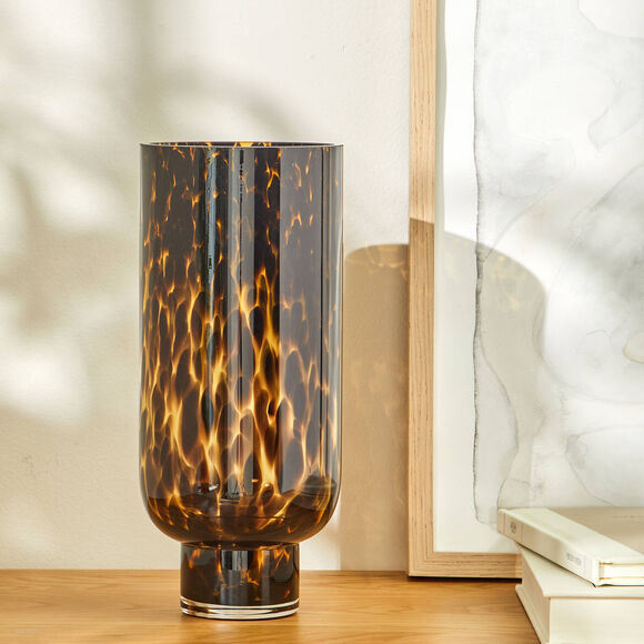 Vase en verre motif léopard, hauteur 28 cm (noir / jaune)