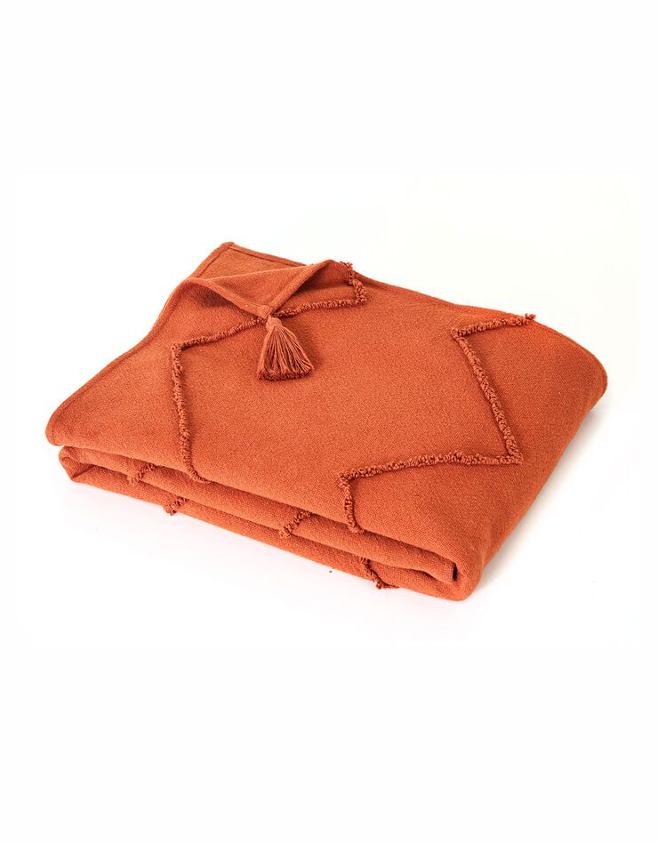 Plaid en coton tufté finition pompons (terracotta)