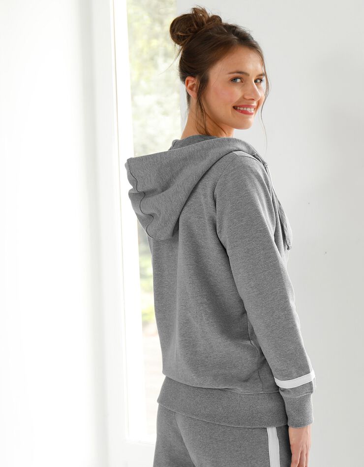 Veste bicolore zippée molleton gratté (gris chiné / blanc) Veste bicolore zippée molleton gratté (gris chiné / blanc)