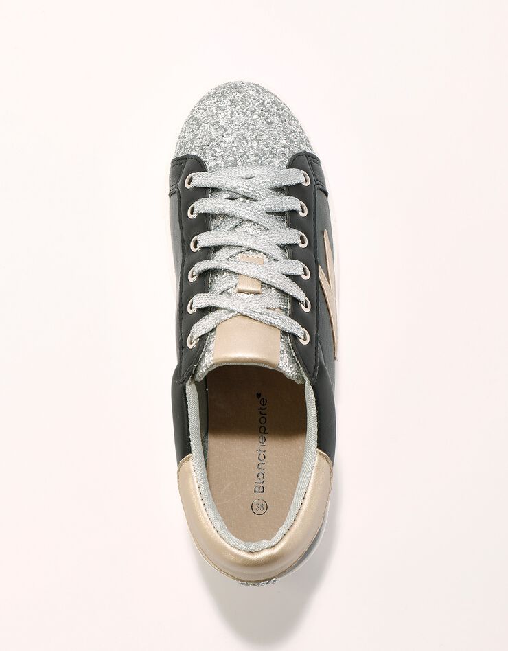 Tennis à lacets avec détail éclair doré - effet pailleté (noir)