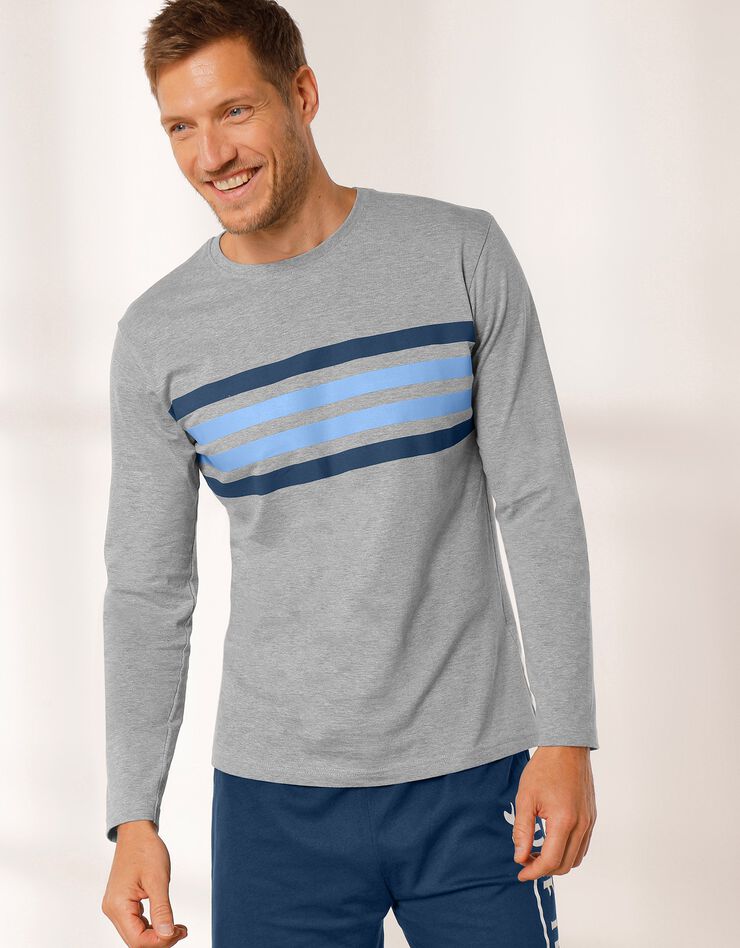 Tee-shirt pyjama manches longues rayures  (gris chiné)