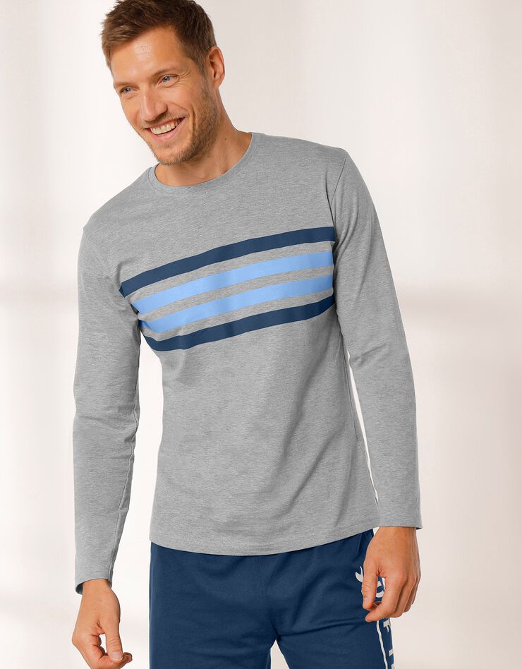 Tee-shirt pyjama manches longues rayures (gris chiné) Tee-shirt pyjama manches longues rayures (gris chiné)