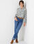 Blouse volantée imprimée, crépon (écru / bleu)