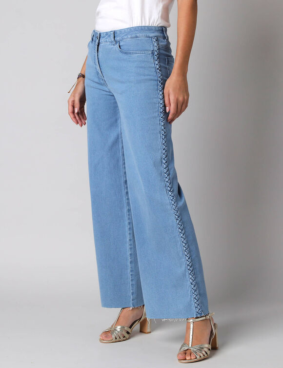 Jean large coupe 7/8eme tress&eacute; c&ocirc;t&eacute; (bleached)