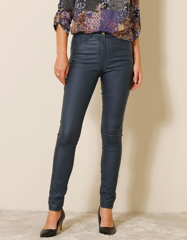 Pantalon fuselé enduit très extensible (marine)