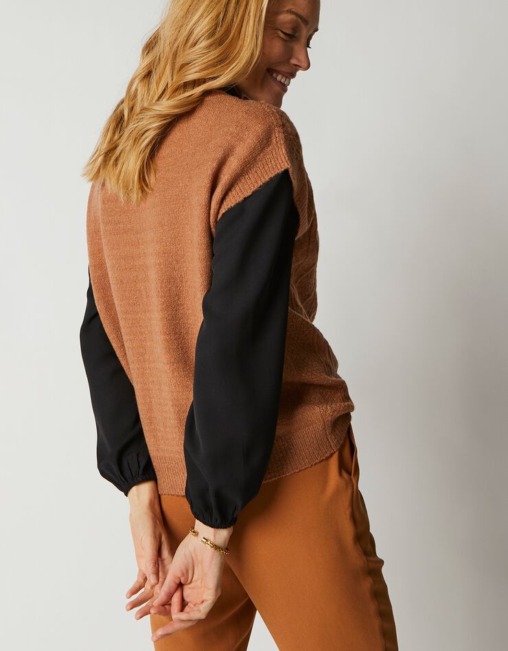 Pull torsadé sans manches, épaules tombantes (caramel)
