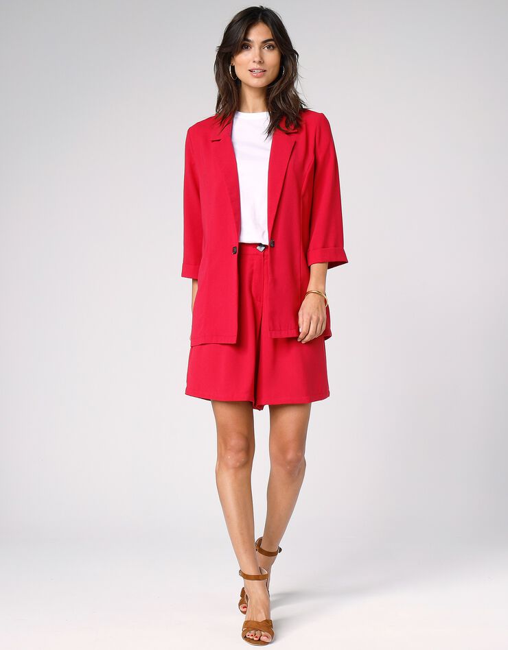 Veste blazer fluide manches 3/4 (framboise)