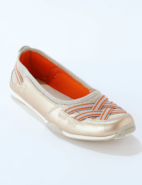 Ballerines souples cuir et textile a&eacute;r&eacute; bandes &eacute;lastiqu&eacute;es (dor&eacute;)