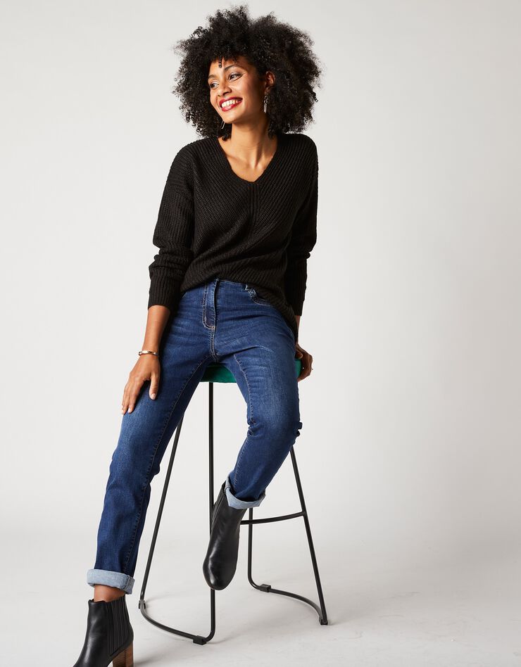 Pull col V, maille anglaise toucher mohair (noir) Pull col V, maille anglaise toucher mohair (noir)