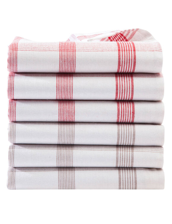 Torchons carreaux coton tissé teint - lots (ficelle + rouge)