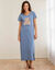 Chemise de nuit longue motif plac&eacute; ourson manches courtes  (bleu gris&eacute;)