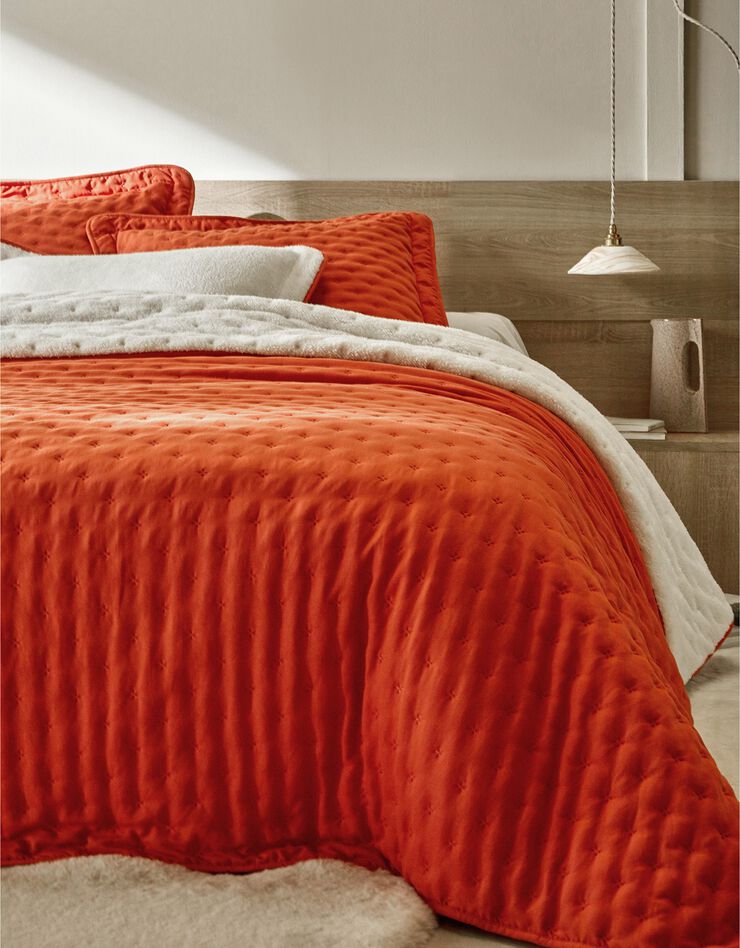 Couvre-lit réversible microfibre matelassée/sherpa (terracotta)