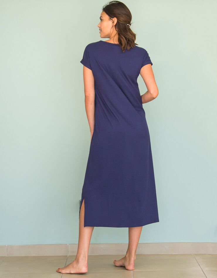Chemise de nuit longue manches courtes – Lot de 2 (marine + parme) Chemise de nuit longue manches courtes – Lot de 2 (marine + parme)