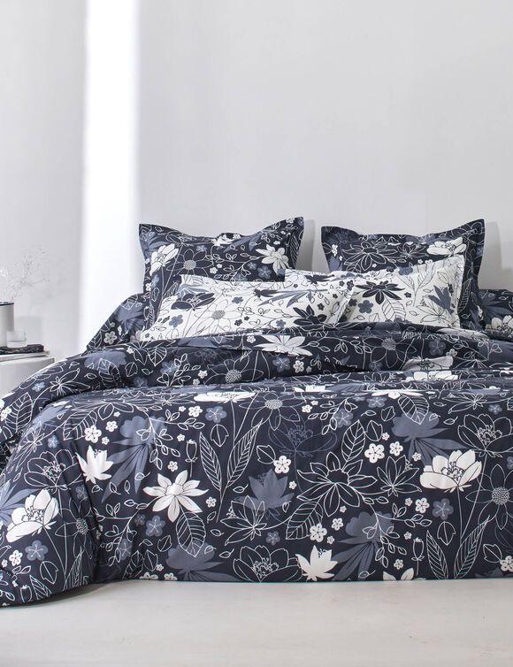 Linge de lit P&eacute;n&eacute;lope imprim&eacute; - coton 57 fils/cm&sup2; (bleu encre)