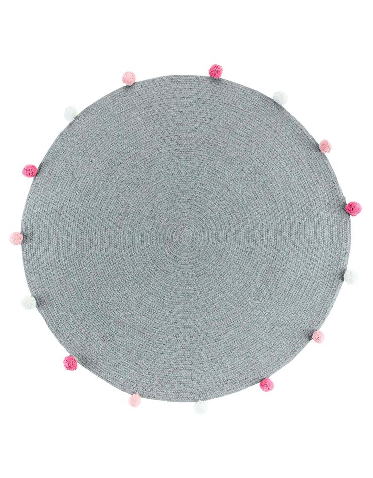 Tapis rond finition pompons gris/rose (gris)