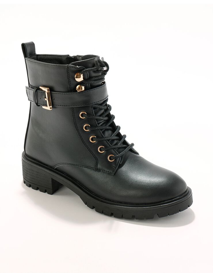 Bottines motardes à lacets et semelle crantée (noir)