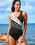 Maillot de bain 1 pièce à bandes (noir / blanc)