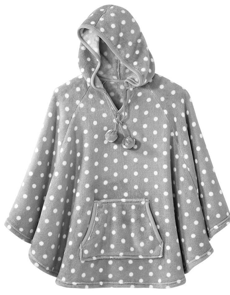 Poncho polaire toucher peluche à capuche (gris imprimé pois) Poncho polaire toucher peluche à capuche (gris imprimé pois)