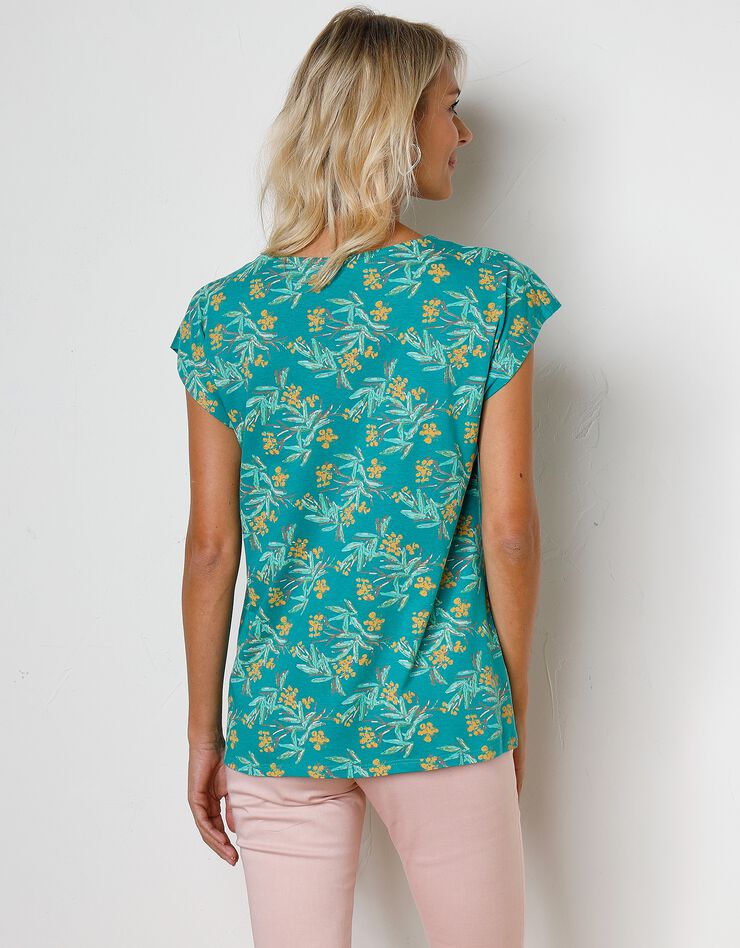Tee-shirt épaules tombantes imprimé tropical (vert / safran)