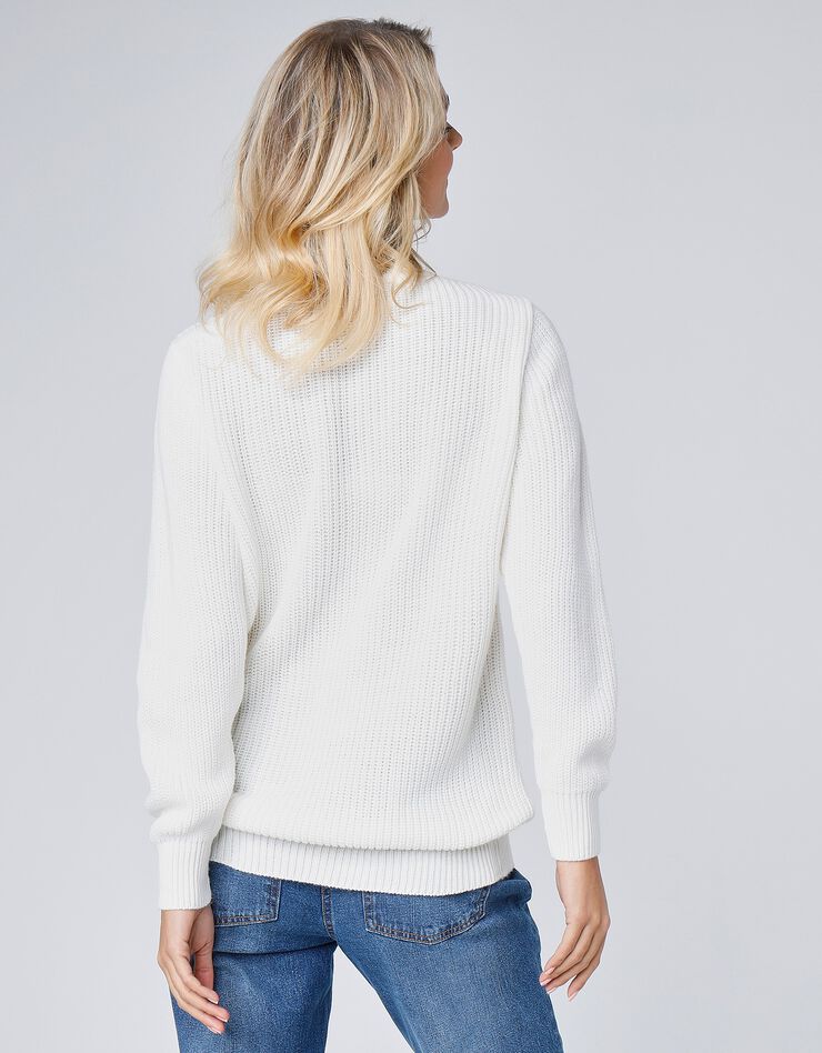 Pull col rond maille anglaise (blanc cassé)