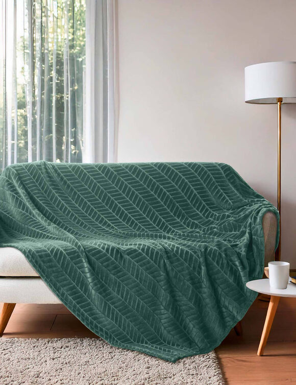 Plaid polaire reli&eacute;f&eacute; toucher peluche  (c&egrave;dre)