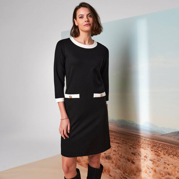 Robe bicolore, maille milano (noir / écru)