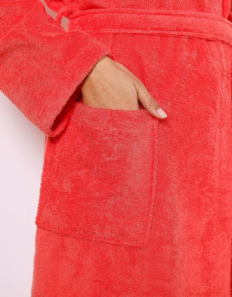Peignoir mixte adulte col capuche éponge bouclette (corail)