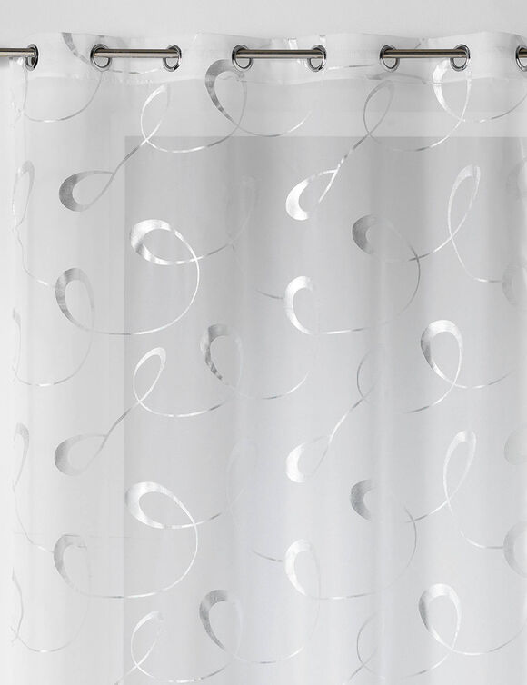 Voilage graphique imprim&eacute; m&eacute;tallis&eacute; (blanc / argent&eacute;)