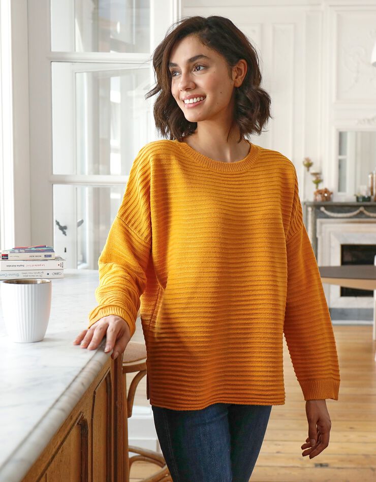 Pull loose maille fantaisie effet rayures (safran) Pull loose maille fantaisie effet rayures (safran)