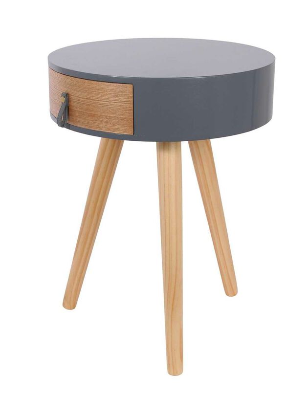 Table de chevet ronde bicolore TIHAME - 1 tiroir (gris)
