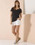 T-shirt col tunisien uni, coton (noir)