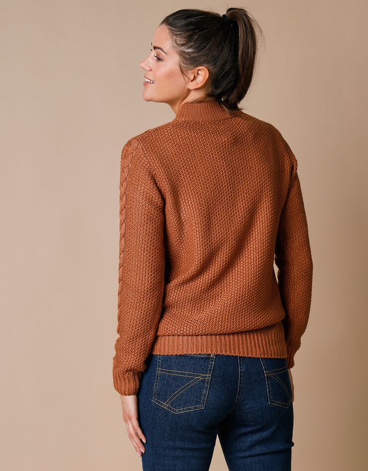 Pull col montant zippé maille torsadée toucher cachemire (noisette) Pull col montant zippé maille torsadée toucher cachemire (noisette)