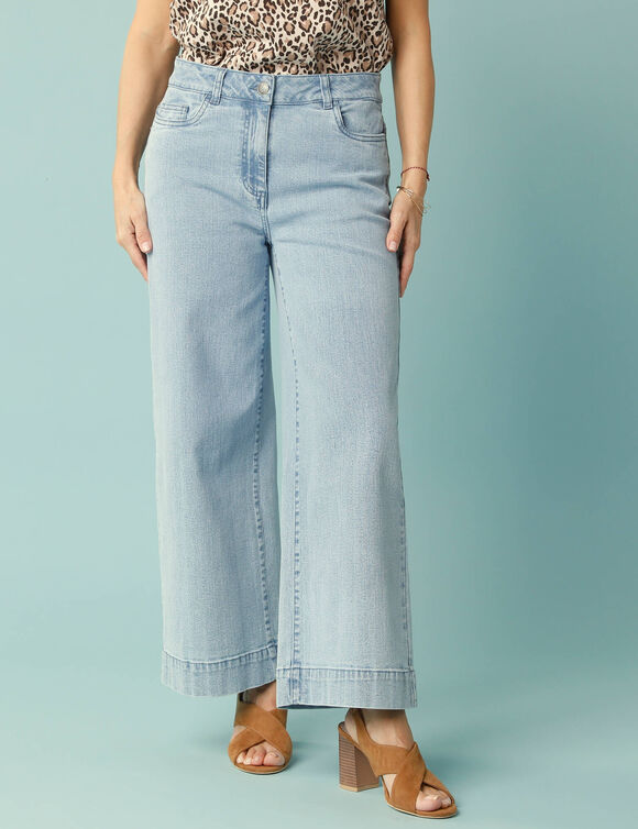 Jean taille haute Spécial Petites entrej. 65 cm, coupe large 7/8ème (bleached)