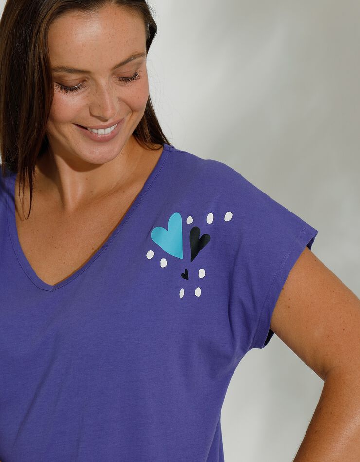 Pyjama cycliste coton imprimé coeur (violet / noir)