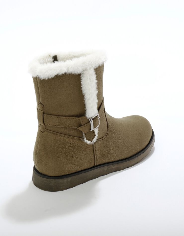 Bottines fourrées zippées à col fausse fourrure et boucle (kaki) Bottines fourrées zippées à col fausse fourrure et boucle (kaki)