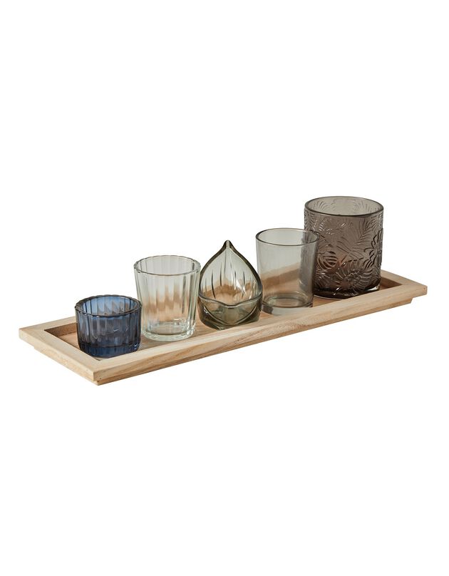 Plateau et photophores en verre. (plateau photophores)