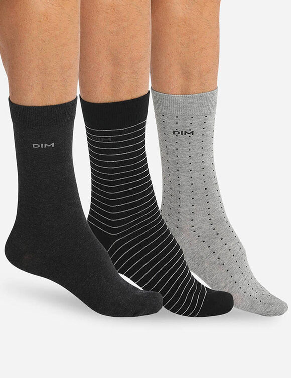 Mi-chaussettes "Coton Style" - lot de 3 paires (gris + anthracite + noir)