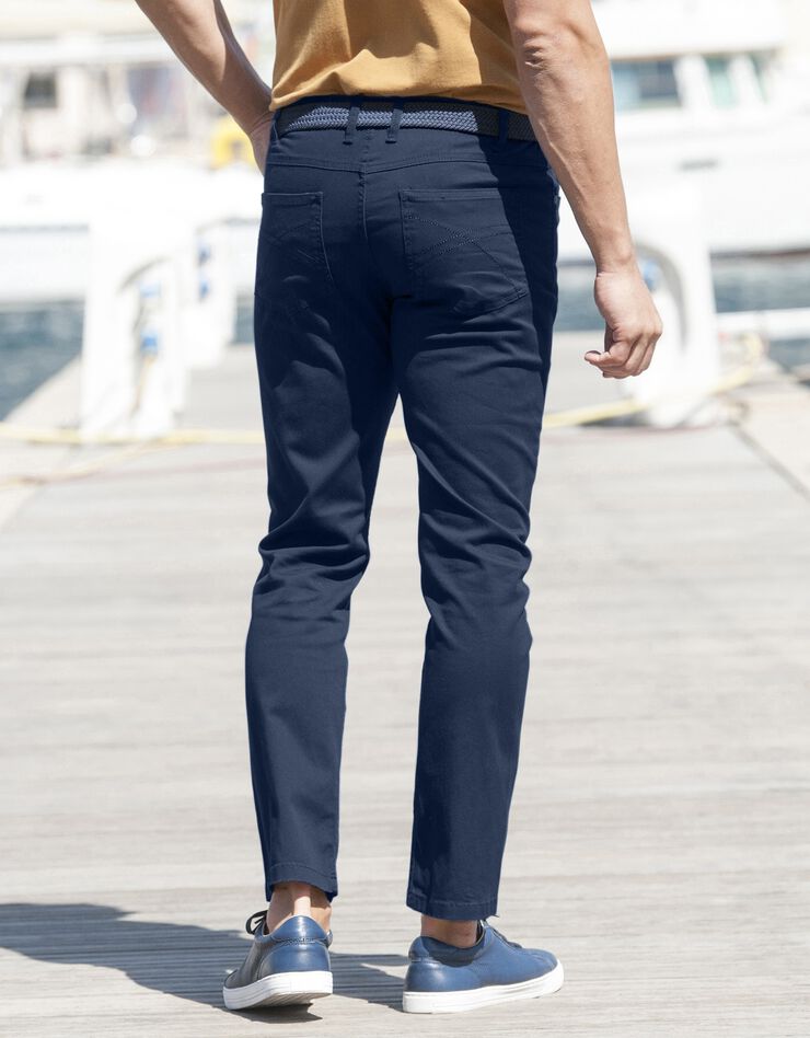 Pantalon droit 5 poches twill coton extensible (marine)