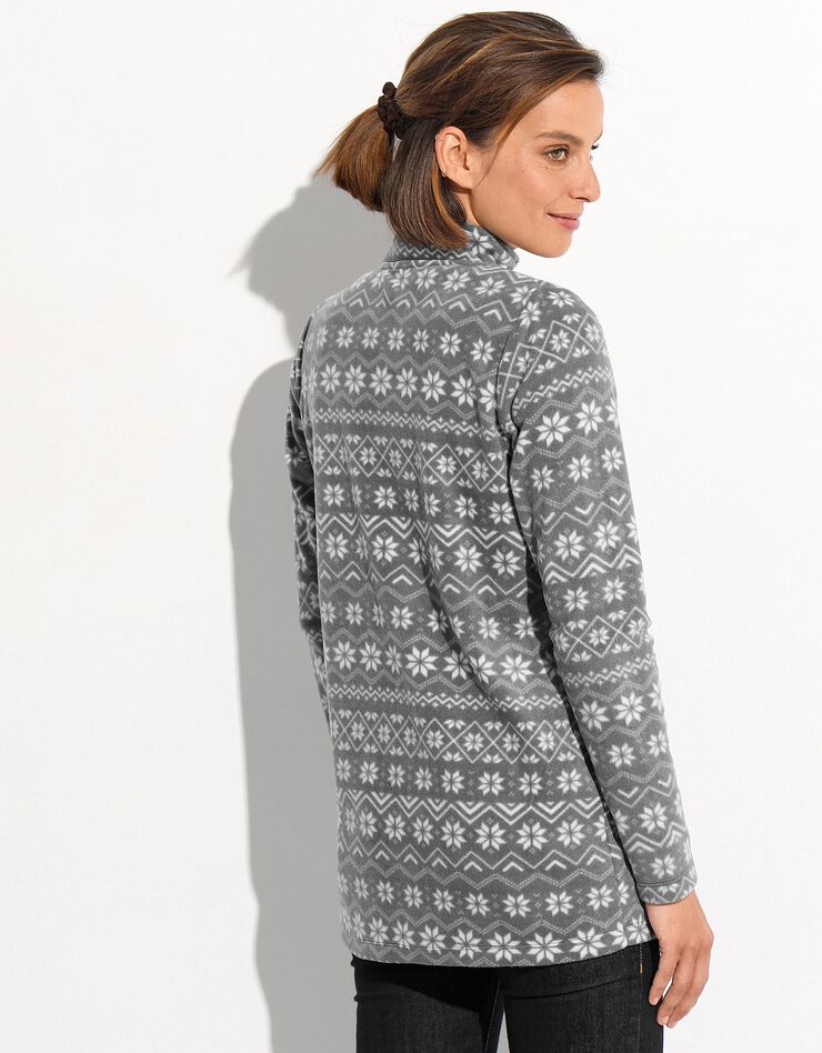 Veste polaire zippée manches longues imprimé jacquard (gris / blanc) Veste polaire zippée manches longues imprimé jacquard (gris / blanc)