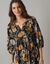 Robe courte imprimée, manches 3/4 (noir / caramel)