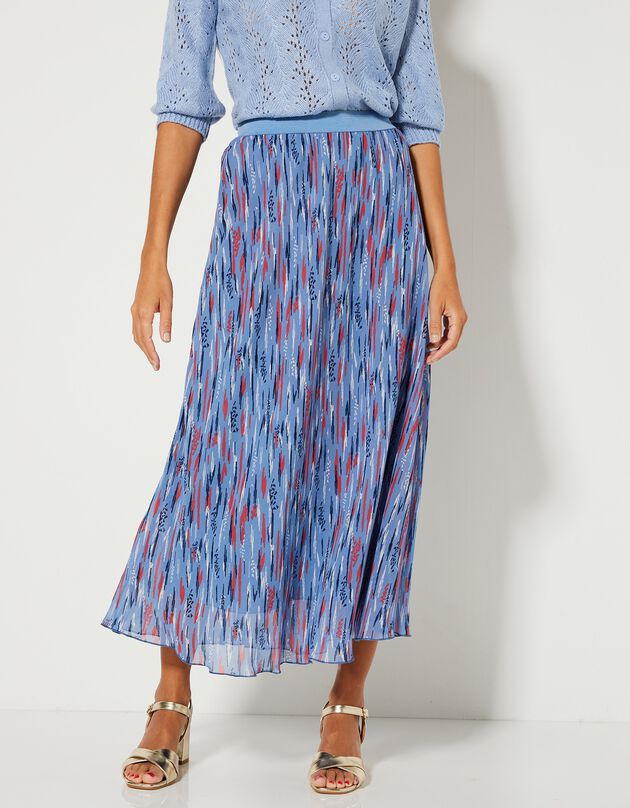 Jupe longue évasée imprimé ethnique, voile (bleu / marine)