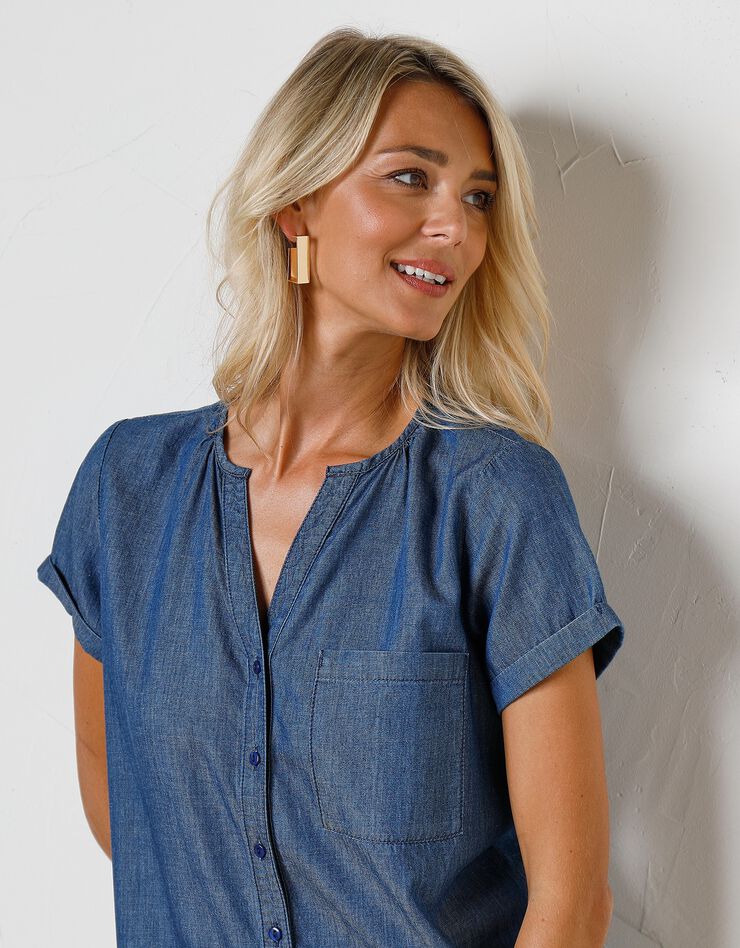 Blouse boutonnée en jean uni, manches courtes (stone) Blouse boutonnée en jean uni, manches courtes (stone)