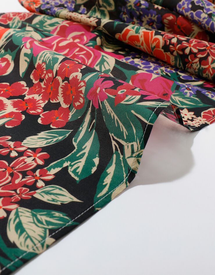 Foulard fabriqué en France imprimé grosses fleurs, 198x38 cm  - coton  (noir)