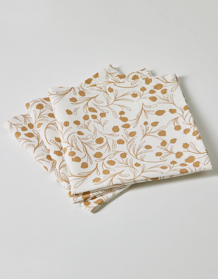 Nappe imprimée petites feuilles coloris doré (blanc / doré)