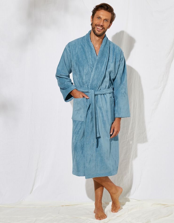 Peignoir mixte adulte éponge velours col châle (bleu jean) Peignoir mixte adulte éponge velours col châle (bleu jean)