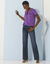 T-shirt col tunisien manches courtes, broderie anglaise (violet)