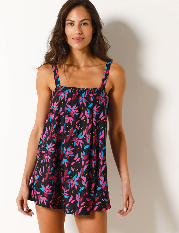 Haut de tankini imprim&eacute; Lokia bretelles amovibles (noir / fuchsia)