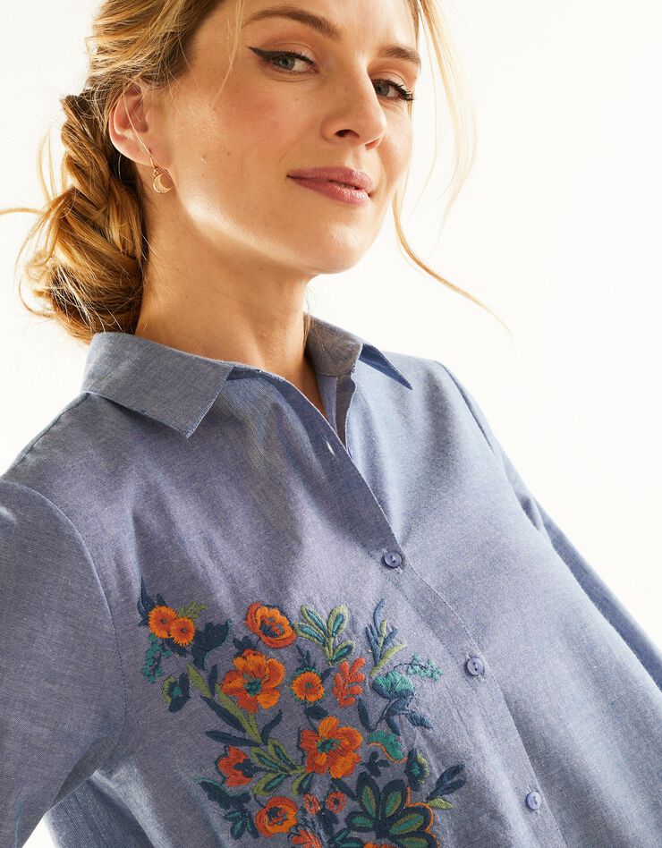 Tunique boutonnée brodée, chambray (chambray) Tunique boutonnée brodée, chambray (chambray)
